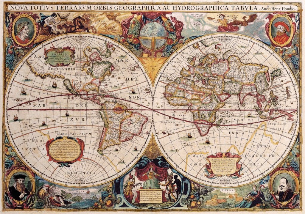 Antique Maps of the World Double Hemisphere Map Henricus Hondius c 1630
